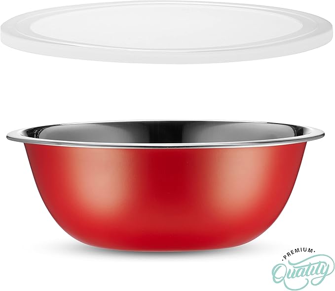 WHYSKO Stainless Steel Mixing Bowl Set, 10 Piece Stainless Steel Mixing Bowls with Lids Set for Food Prep Storage and Serving, Dishwasher Safe for Kitchen Baking Cooking, Red