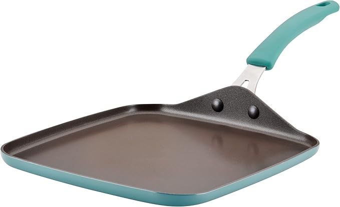 Rachael Ray Cook + Create Nonstick Stovetop Griddle/Grill Pan, Square, 11 Inch, Agave Blue