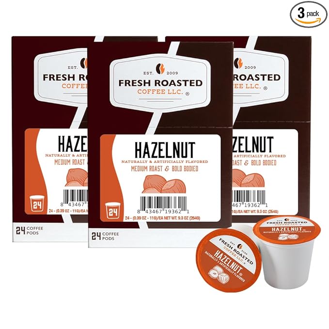Fresh Roasted Coffee, Hazelnut, Flavored Coffee Pods, 72 Count