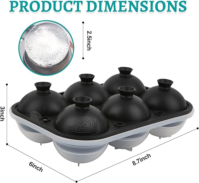 Samuelworld Large Ice Ball Maker with Lid, 12 x 2.5 Inch Ice Balls - Food Grade, Easy To Fill Round Silicone Ice Tray, Perfect Spheres Craft Ice Maker for Whiskey, Cocktails, Gifting - Black
