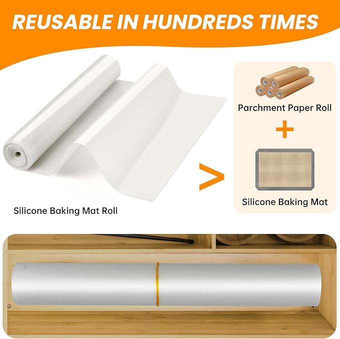 Cut to Size Silicone Baking Mat Roll - Best German Silicone - Non Stick Pastry Dough Rolling Mat, Heat Ressiatnt Air Fryer Freeze Dryer Mat, Non-slip Silicone Pan Liner
