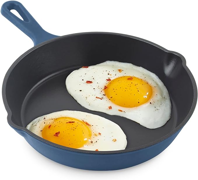 DASH Zakarian 7.5" Nonstick Cast Iron Skillet with Pour Spouts for Searing, Baking, Grilling, Roasting and More - Blue