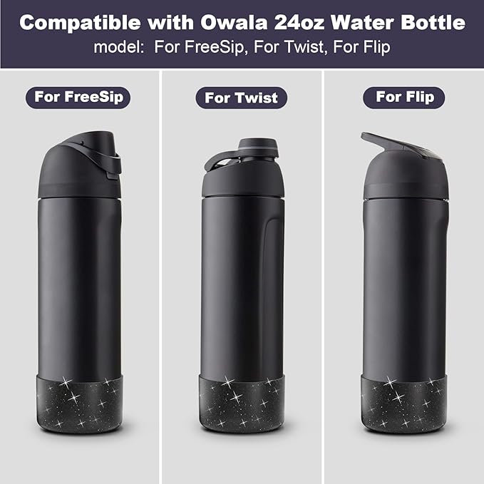 2 PCS Glitter Silicone Boot for Owala Water Bottle, Anti-Slip Protective Sleeve for FreeSip/Twist/Flip Stainless Steel Water Bottles Accessories