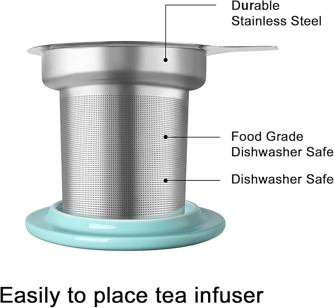 Sweejar Porcelain Tea Mug with Infuser and Lid,Teaware with Filter, Loose Leaf Tea Cup Steeper Maker, 16 Fl Oz for Tea/Coffee/Milk/Women/Office/Home/Gift (Beige)
