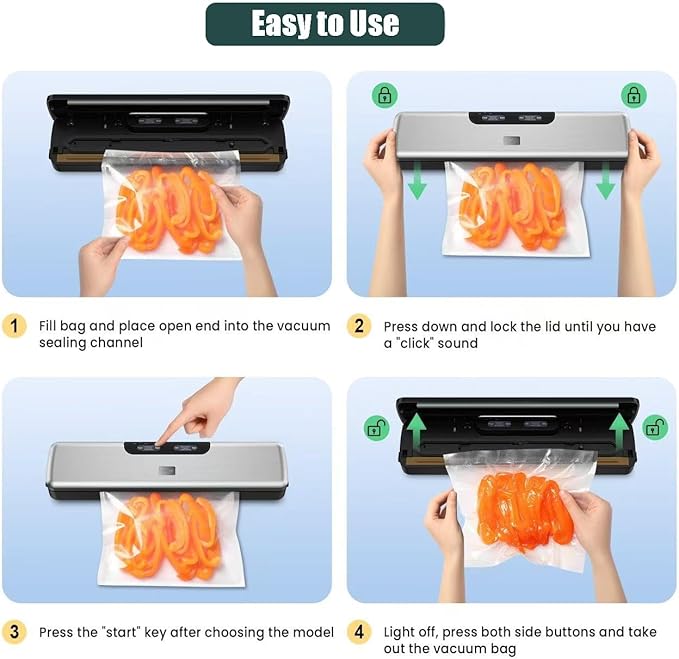 Food Saver Vacuum Sealer Machine-100 Times Consecutive Works | 5mm Sealing Wire | 5 Food Modes | Compact Design Dry&Moist Multi-Functional Storage with 10 Vacuum Seal Bags