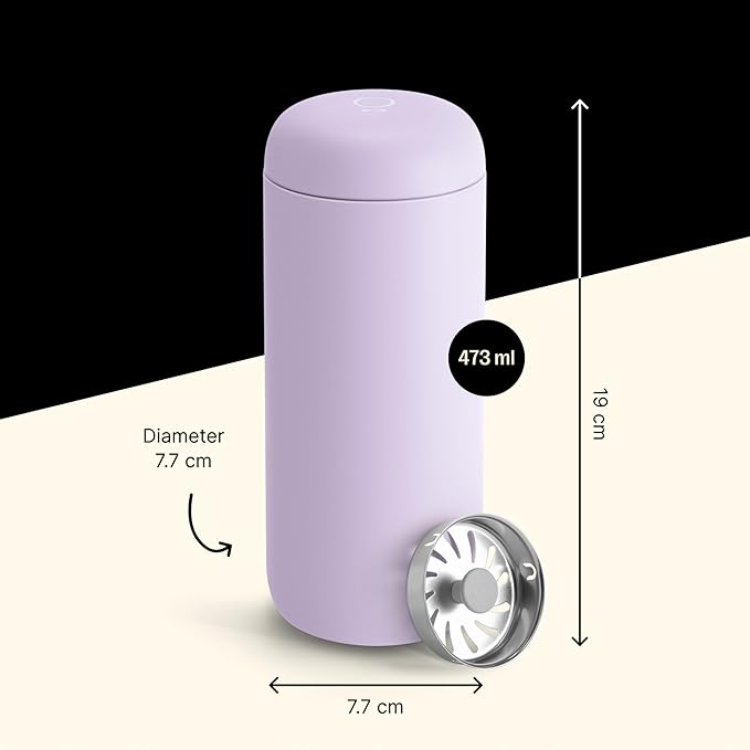 Fellow 16 oz Carter Move Travel Mug - Vacuum-Insulated Stainless Steel Travel Coffee Mug - Coffee Tumbler with Ceramic Interior and Splash Guard - Lavender Purple