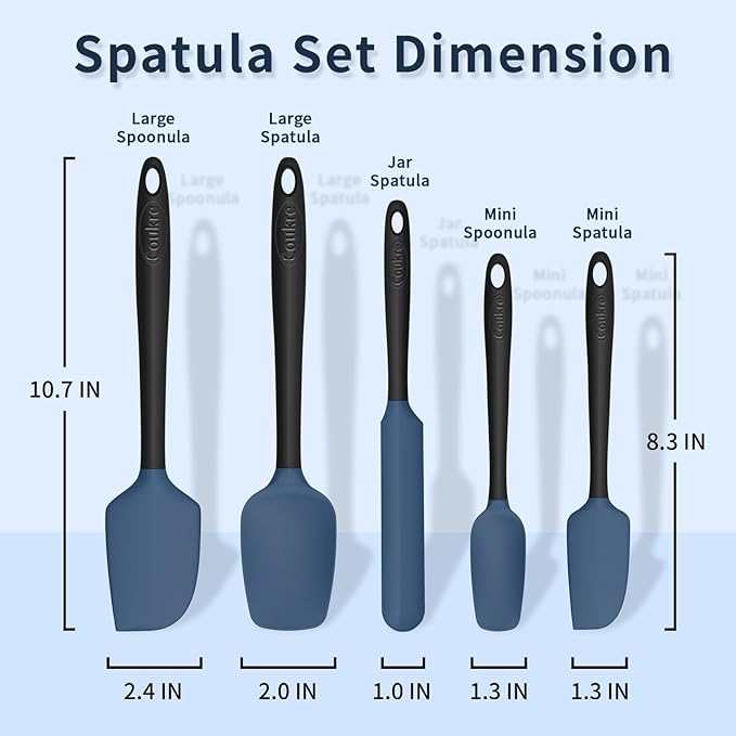 Coukre Silicone Spatula Set of 5,High Temperature Resistant, Food Grade Silicone, Dishwasher Safe, for Baking, Cooking (Deep Blue Black)