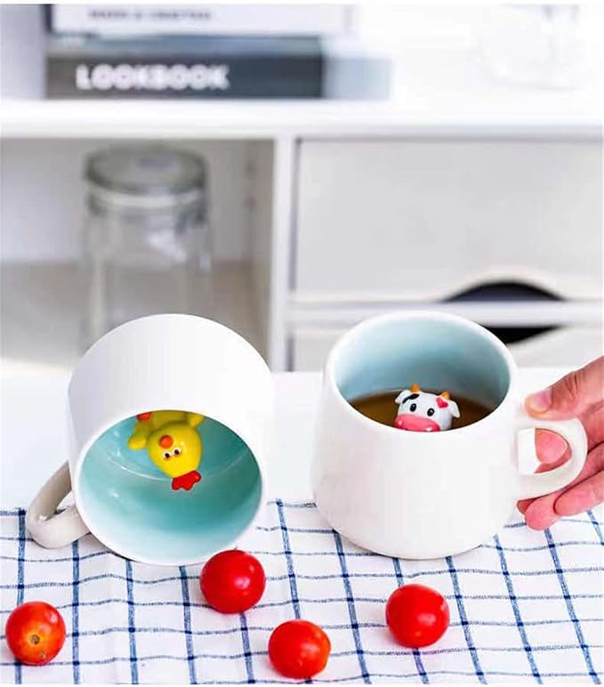 Surprise 3D Coffee Mug Animal Inside 12 oz with Baby Cow,Cute Cartoon Handmade Ceramics Cup,Christmas Birthday Surprise for Friends Family or Kids (Baby Cow)