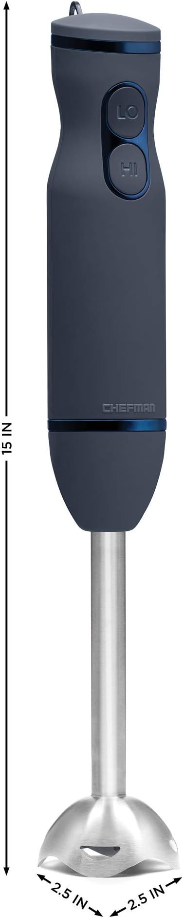 Chefman Immersion Stick Hand Blender with Stainless Steel Blades, Powerful Electric Ice Crushing 2-Speed Control Handheld Food Mixer, Purees, Smoothies, Shakes, Sauces & Soups, Midnight Blue