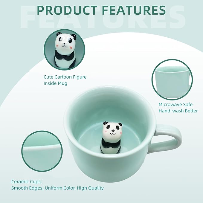 ZaH 3D Mug Animal Inside Cup Cartoon Ceramics Figurine Teacup for Boys Girls Kids Women Men Coffee Mug (8 oz Panda)