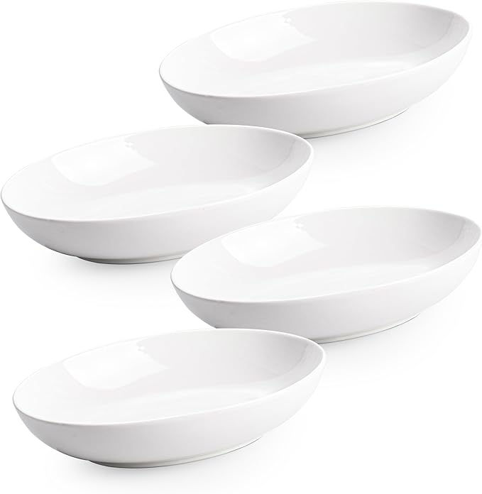 8.6" Oval Serving Bowls, 24 oz Small Oval Bowl for Side Dishes, Salad, Pasta, Snacks, White Ceramic Serving Dish, Set of 4