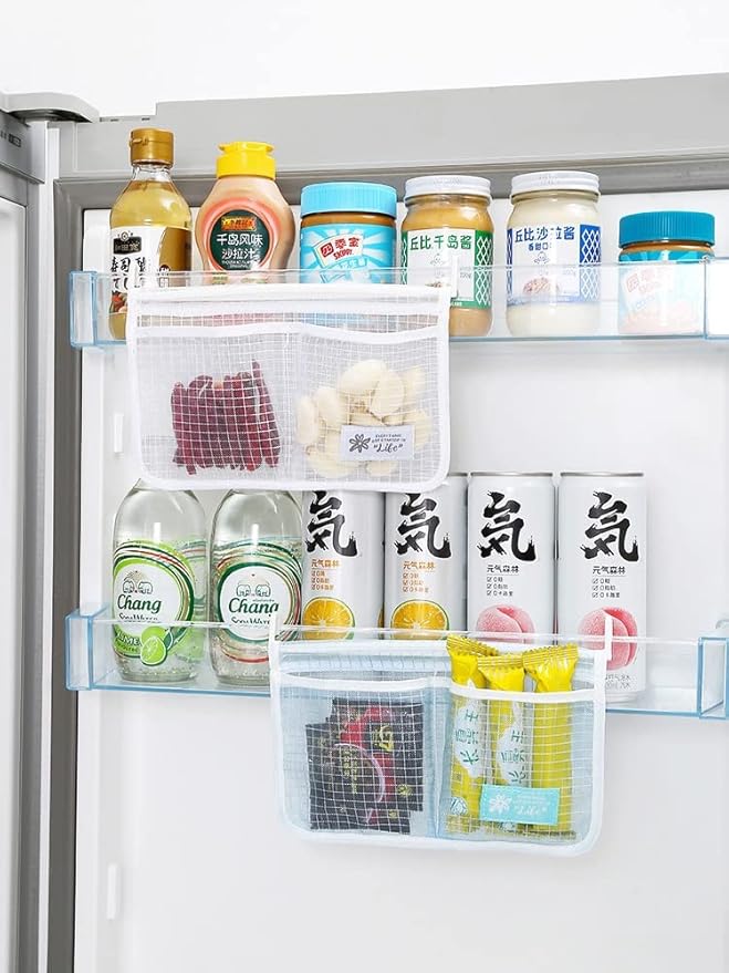 2 piece Refrigerator Door Organizer Set Fridge Hanging Mesh Bag for Kitchen Storage Bag Household Sundries Sorting Bag Used to Refrigerator Side Door Storage Small Objects Containers