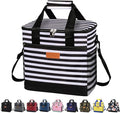 Iknoe Large Cooler Bag Collapsible 24 Can Insulated Bags Leakproof Lunch Cooler Tote with Multi-Pockets for Adult Insulated Thermal Bag for Beach, Picnic, Office Work(Stripe)