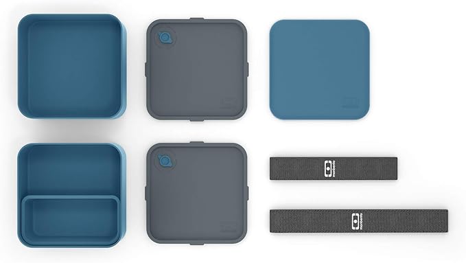 MONBENTO - Large Bento Box MB Square Denim with Compartments - Leakproof Lunch Box for Work or School or Meal Prep - BPA Free - Food Grade Safe - Blue