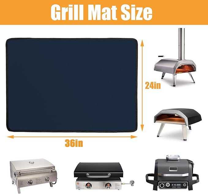 Heat Resistant Mats for Countertop and Grill Table, Fireproof Grill Mats for Outdoor Grill, Portable Charcoal Grill, Gas Grill, Pizza Oven Compatible with Blackstone, Ninja 24x36x0.04in, Blue