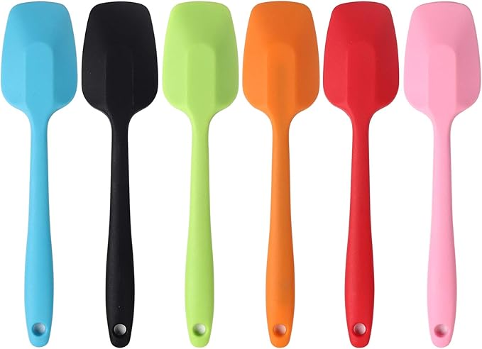 Silicone Spatulas, 8.2 inch Small Rubber Spoon Spatula Heat Resistant Seamless One Piece Design Non-Stick Spoonula Flexible Scrapers Baking Mixing Tool (6 Pcs)