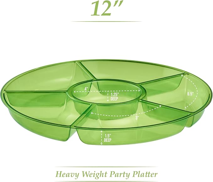 Plasticpro 6 Sectional Round Plastic Serving Tray/Platter (8, Green)