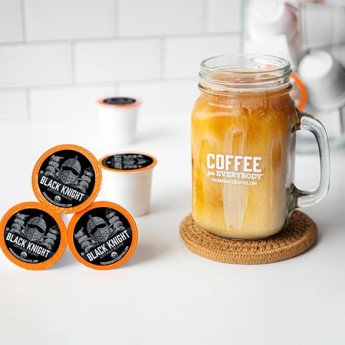 Fresh Roasted Coffee, Organic Black Knight | USDA Organic, Kosher | Dark Roast 96 Pods for K Cup Brewers