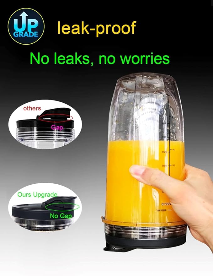 Replacement 18oz Blender Cup with Sip & Seal Lid For Nutri Ninja BL450 BL456 BL480 BL482 BL640 BL642 BL682 BN401 BN751 BN801 Foodi SS101 SS151 SS351 SS401 SS400 Ninja Blender Auto IQ Blade, 2-Pack