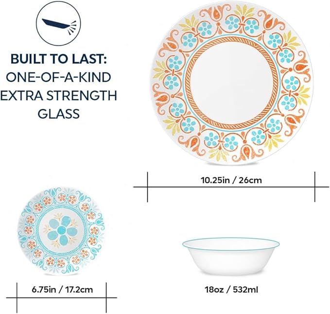 Corelle Terracotta Dreams Dinnerware Set for 6 18 Pieces Dinner Plates, Appetizer Plates, and 18 Oz Bowls Dishwasher, Microwave, and Freezer Safe Proudly Made in the USA