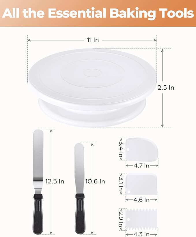 Kootek Cake Decorating Kit Baking Supplies Set Cake Turntable with 2 Frosting Straight Angled Spatula 3 Icing Smoother Scrapers Baking Accessories Tools for Beginners and Pros, White