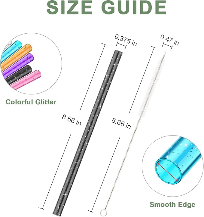 6Pack Glitter Replacement Straws for Stanley Cup 20oz 14oz Tumbler, Yoelike Reusable Straws Accessories with Clean Brush for Stanley Cup, Dishwasher Safe, BPA Free