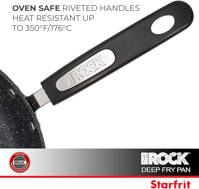 Starfrit The Rock Classic 11" (28cm) Non-Stick Deep Fry Pan with Helper Handle - Durable Forged Aluminum - Oven Safe - PFOA Free - Easy to Clean