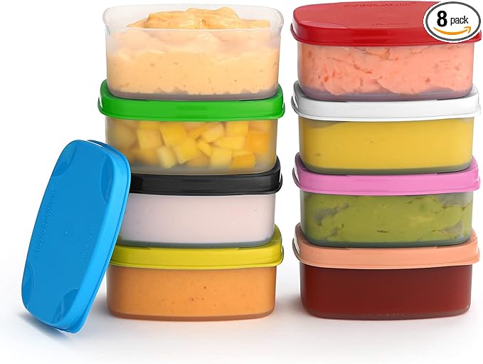 Reusable Airtight Containers 3 oz 8 Pack for Snacks, Baby/Toddler Puree, Condiments, Picnics, Food Prep, Lunch - Plastic Storage Containers, Dishwasher, Microwave, Freezer Safe, BPA Free