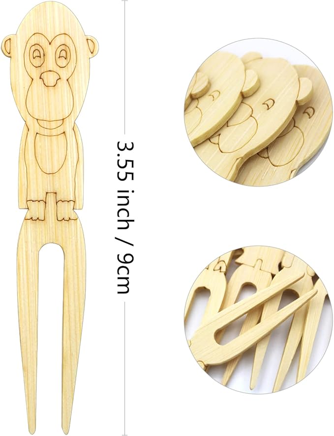 BLUE TOP 100pcs Cute Animals Food picks for Party Bamboo Mini Forks 3.5inch Food picks Bamboo Enviromental material Reuseable Mini Appetizers Picks for Food,Appetizer,Pastry Children's Day
