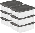 Sterilite 6-Pack ShelfTote, Clear Plastic Storage Bins with Lids, 25 Quart, Gray - Stackable Organizing Container Boxes for Closet, Bathroom, and Office