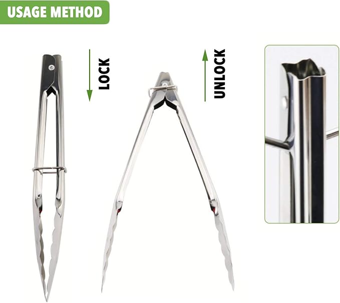 Small Stainless Steel Serving Tongs 7-Inch Salad Tongs, Set of 3 (Silver)