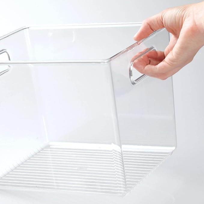 mDesign Plastic Storage Closet Organizer Bin, Container Bin for Entryway, Hallway, Bedroom, Linen, and Coat Closet - Organization for Clothing, Blankets, Toys, and Accessories, Ligne Collection, Clear