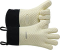 GEEKHOM BBQ Gloves Heat Resistant Oven Mitts - Silicone Grilling Gloves with 13.7" Arm Protection - Waterproof Pot Holder Non-Slip for Men & Women, Kitchen Outdoor Cooking, Baking, Camping, Mint Beige