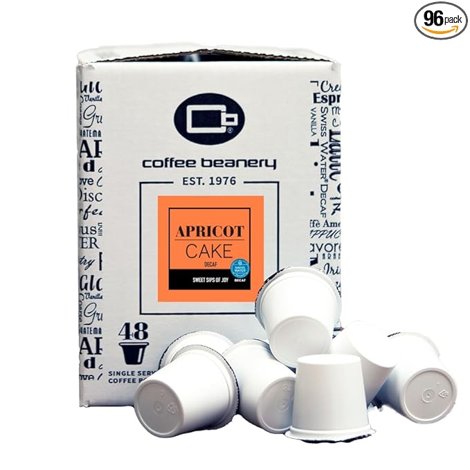 Apricot Cake Decaf Coffee Pods by Coffee Beanery | 96ct Bulk Flavored Decaf Coffee Pods Medium Roast Coffee