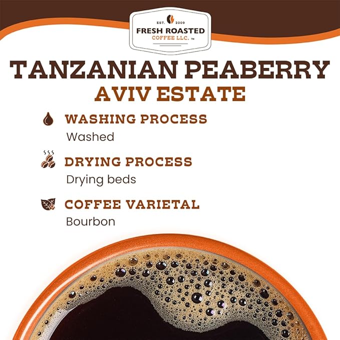 Fresh Roasted Coffee, Tanzanian Peaberry, 5 lb (80 oz), Light Roast, Kosher, Whole Bean