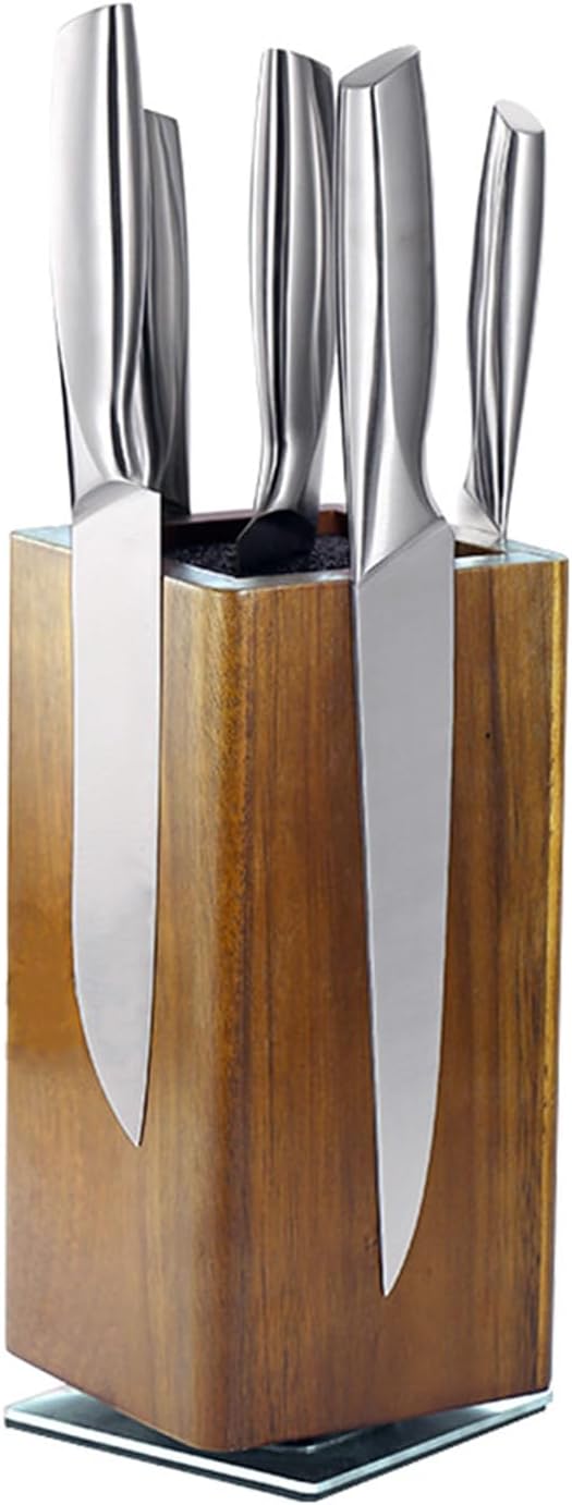 Magnetic Knife Block - Acacia Wood Rotating Design with Strong Magnet Holds 6-8 Knives | Kitchen Knife Storage Organizer | Vioshelmi