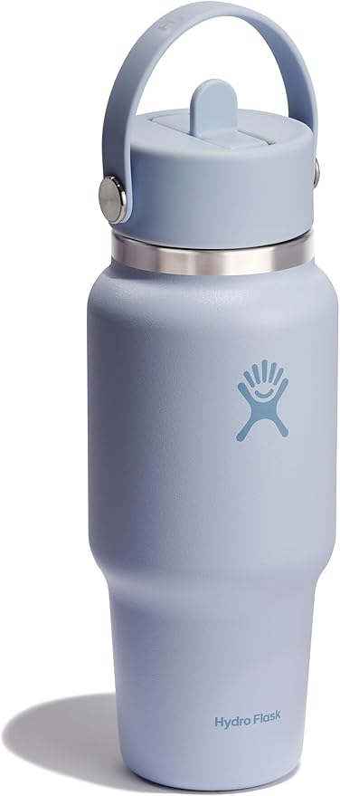 Hydro Flask Travel Water Bottle - Insulated Stainless Steel - Wide Straw Lid, Non Spill, Leakproof in 24 Oz Surf Blue