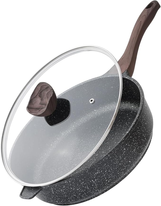 Kordisen Nonstick Deep Frying Pan with Lid, 11 Inch Non Stick Skillet, Saute Pan for Cooking, Healthy Induction Cookware, PFOA Free