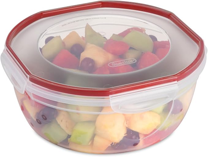 Sterilite Ultra-Seal 4.7 Qt Bowl, Large Airtight Food Storage Container, Latching Lid, Microwave and Dishwasher Safe, Clear With Red Gasket, 12-Pack