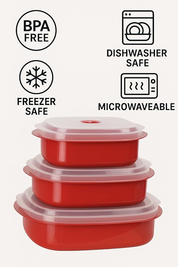 Reston Lloyd Nesting Microwave Containers, Set of 3, Adjustable Steam Vents, Airtight, Meal Prep, Durable BPA-Free Plastic- Freezer & Dishwasher Safe, Cookware & Food Storage, Anyday Cookware, Lime