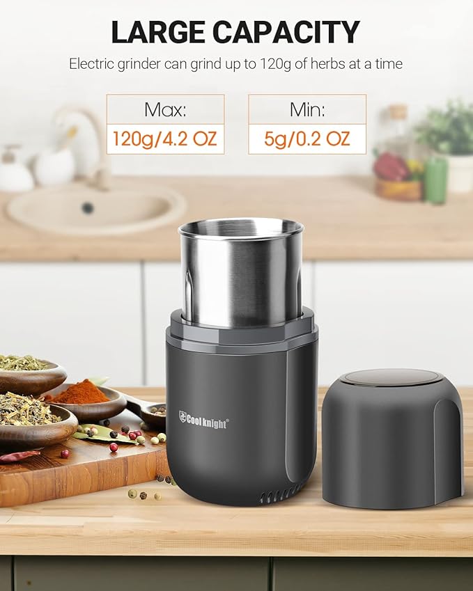 COOL KNIGHT Electric Herb Grinder [Large Capacity/High Rotating Speed] - Electric Grinder for Spices and Herbs (Grey 2)