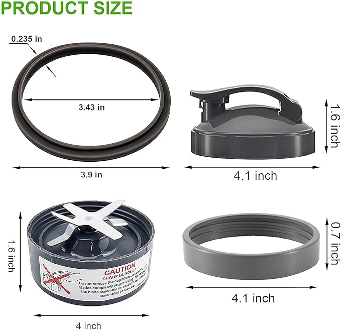 14 PCS Blender Extractor Blade and Cups for NutriBullet 600w and 900w Series, Replacement Parts Gasket Shock Pad and Gear(1 Blade, 3 Cups,1 Lids)