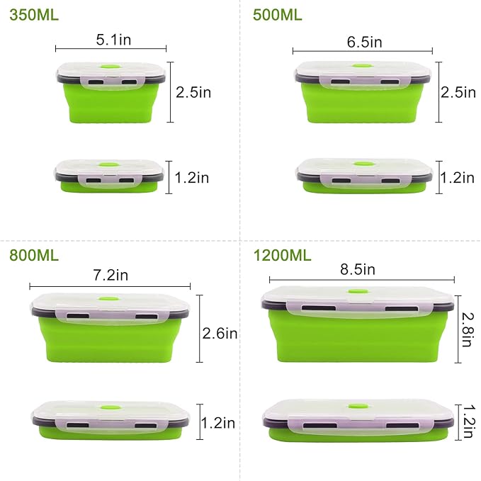 Guyuyii Collapsible Food Storage Containers - 4-Pack Silicone Food Storage Containers with Lids - Microwave, Dishwasher and Freezer Safe - Perfect for Camping, Picnics, and RV Living