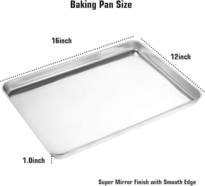 Wildone Baking Sheet with Silicone Mat Set, Stainless Steel Cookie Pan with Baking Mat, Size 16 x 12 x 1 Inch, Set of 4-2 Sheets + 2 Mats