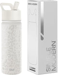 Simple Modern Kids Water Bottle with Straw Lid Vacuum Insulated Stainless Steel Metal Thermos Bottles | Reusable Leak Proof BPA-Free Flask for School | Summit Collection | 18oz, Cream Leopard