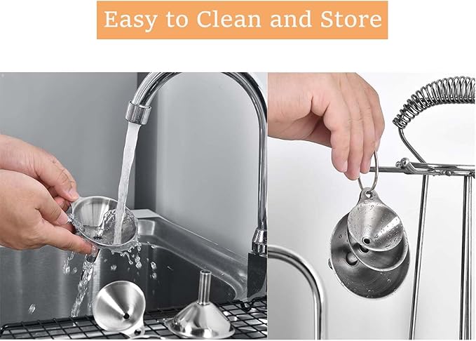 Metal Stainless Steel Funnel, Large Medium Small Funnel Set of 3, Food Grade Mini Kitchen Funnels for Transferring Essential Oils, Liquid, Fluid, Small Funnels for Filling Bottles Flask Cooking