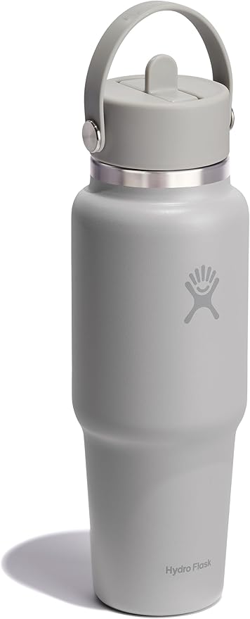Hydro Flask Travel Water Bottle - Insulated Stainless Steel - Wide Straw Lid, Non Spill, Leakproof in 32 Oz Birch Gray