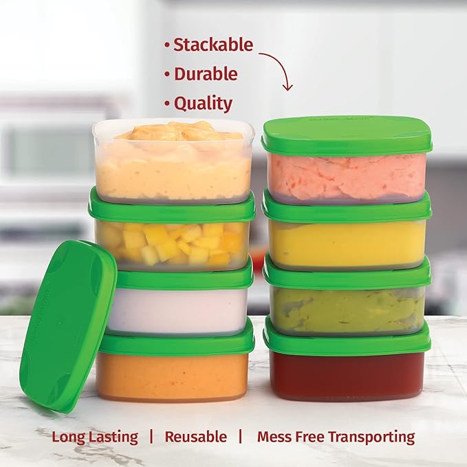 Reusable Airtight Containers 3 oz 8 Pack for Snacks, Baby/Toddler Puree, Condiments, Picnics, Food Prep, Lunch - Plastic Storage Containers, Dishwasher, Microwave, Freezer Safe, BPA Free