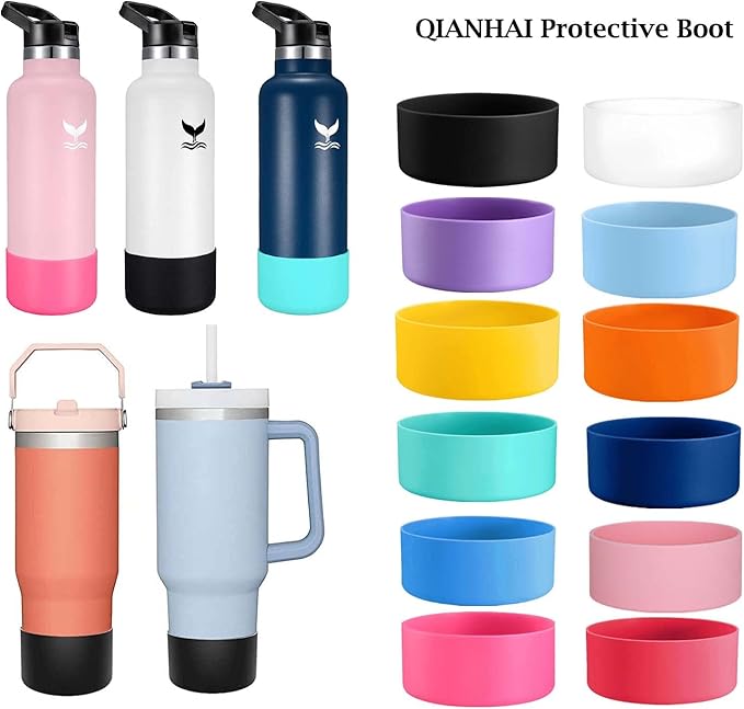 QIANHAI Protective Silicone Boots for Stanley Quencher Adventure 40oz Tumbler & IceFlow 30oz 20oz -Sport Water Bottle Bottom Sleeve Fits Hydro Flask -Stanley Cup Accessories (1Red)
