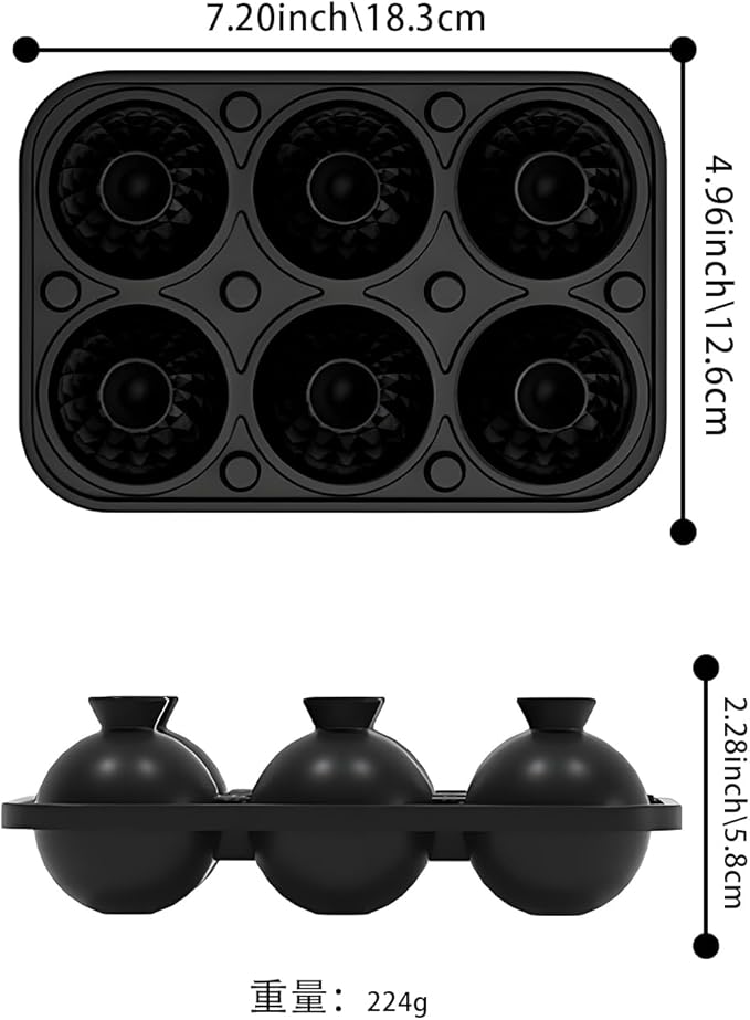 Samuelworld 3D Ice Ball Mold - Silicone Sphere Ice Tray for Cocktails, Whiskey, Unique Design Silicone Ice Tray for Perfectly Round Ice Balls, Stylish Round Ice for Home Bar and Party (Black)